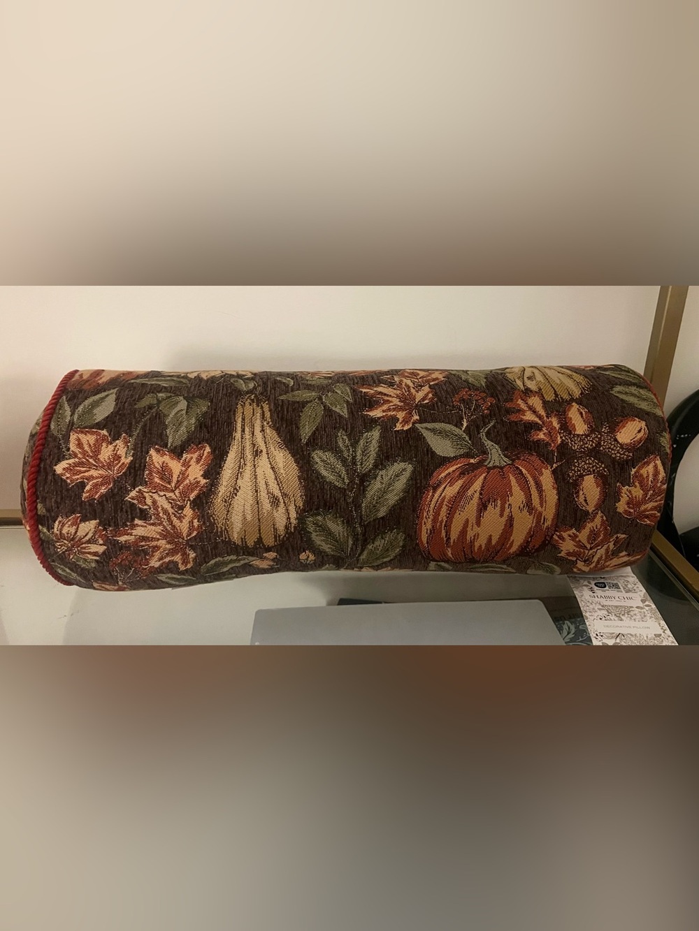 Autumn Harvest Pumpkin Bolster Pillow - Brown shabby chic